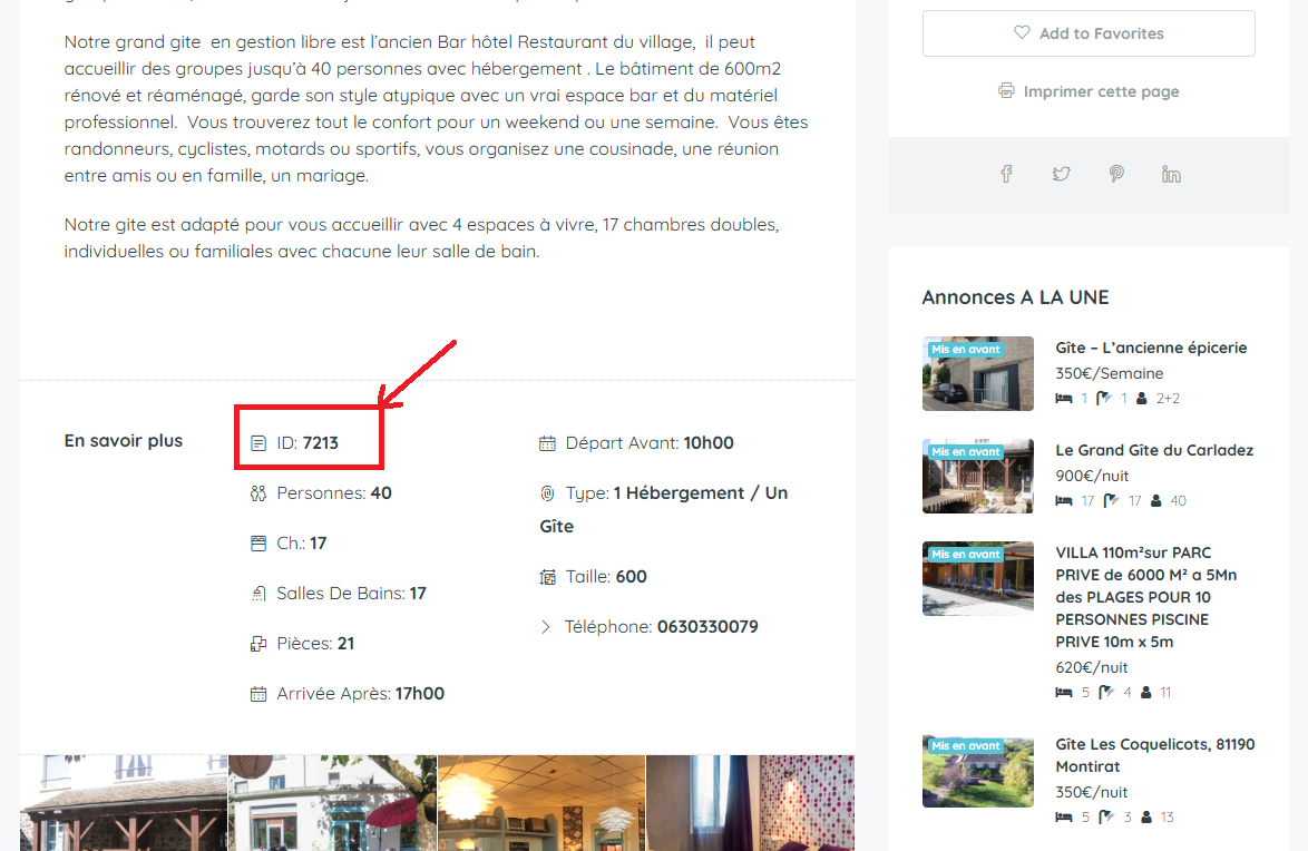 Où trouver l'ID de l'annonce – exemple
